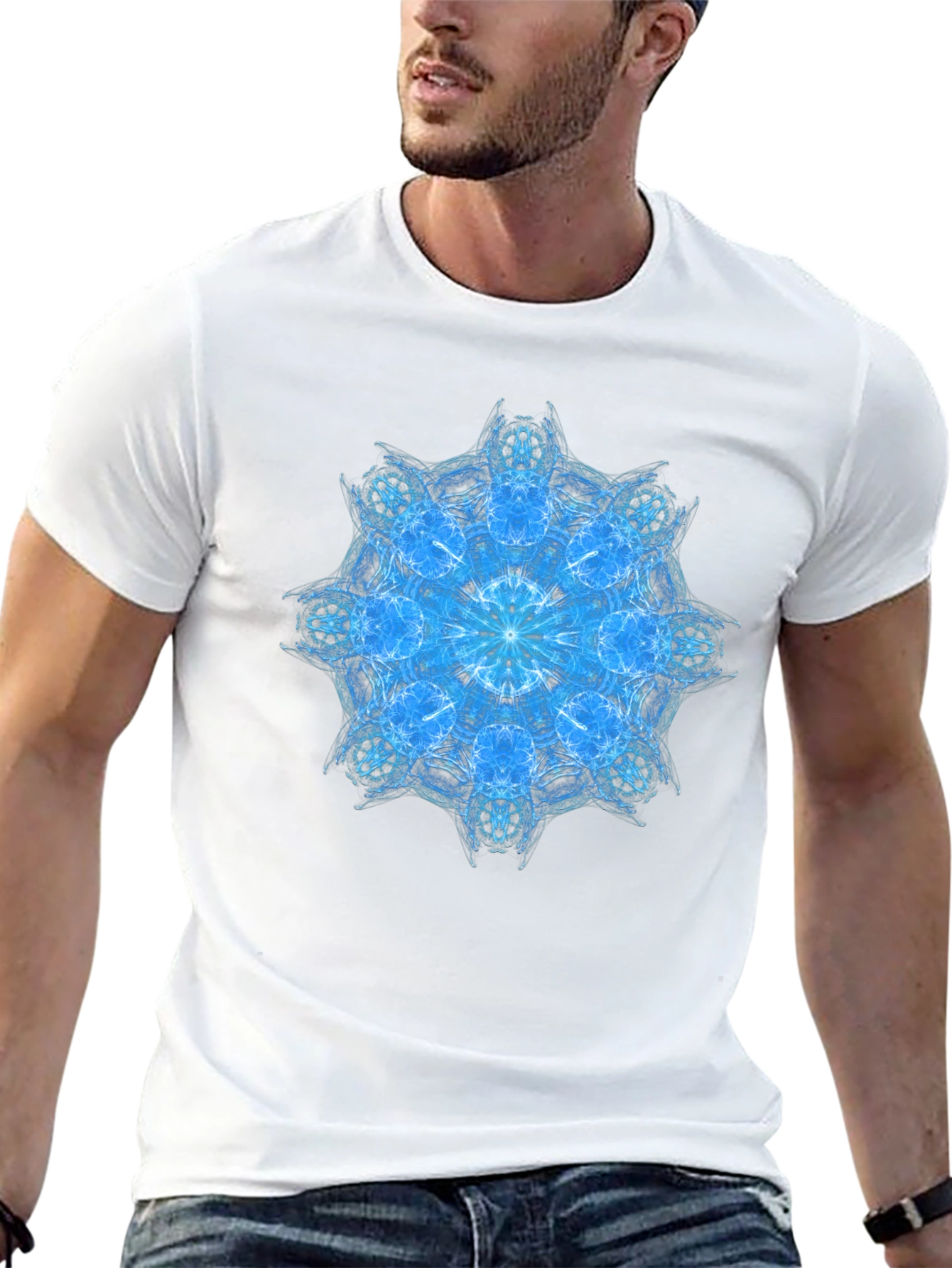 Blue Mandala Graphic Black T-Shirt