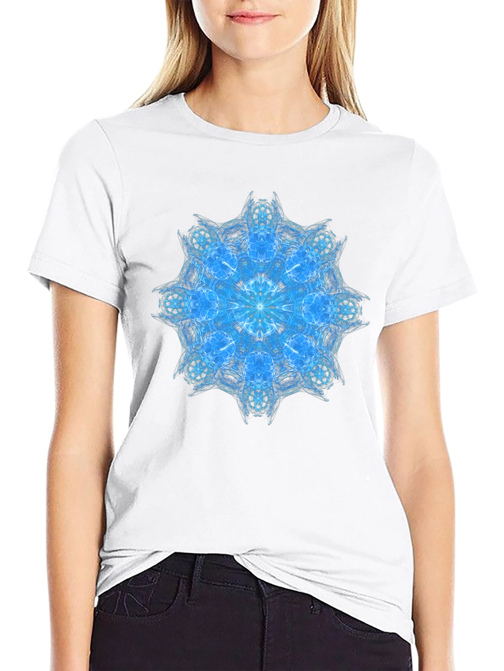 Blue Mandala Graphic Black T-Shirt
