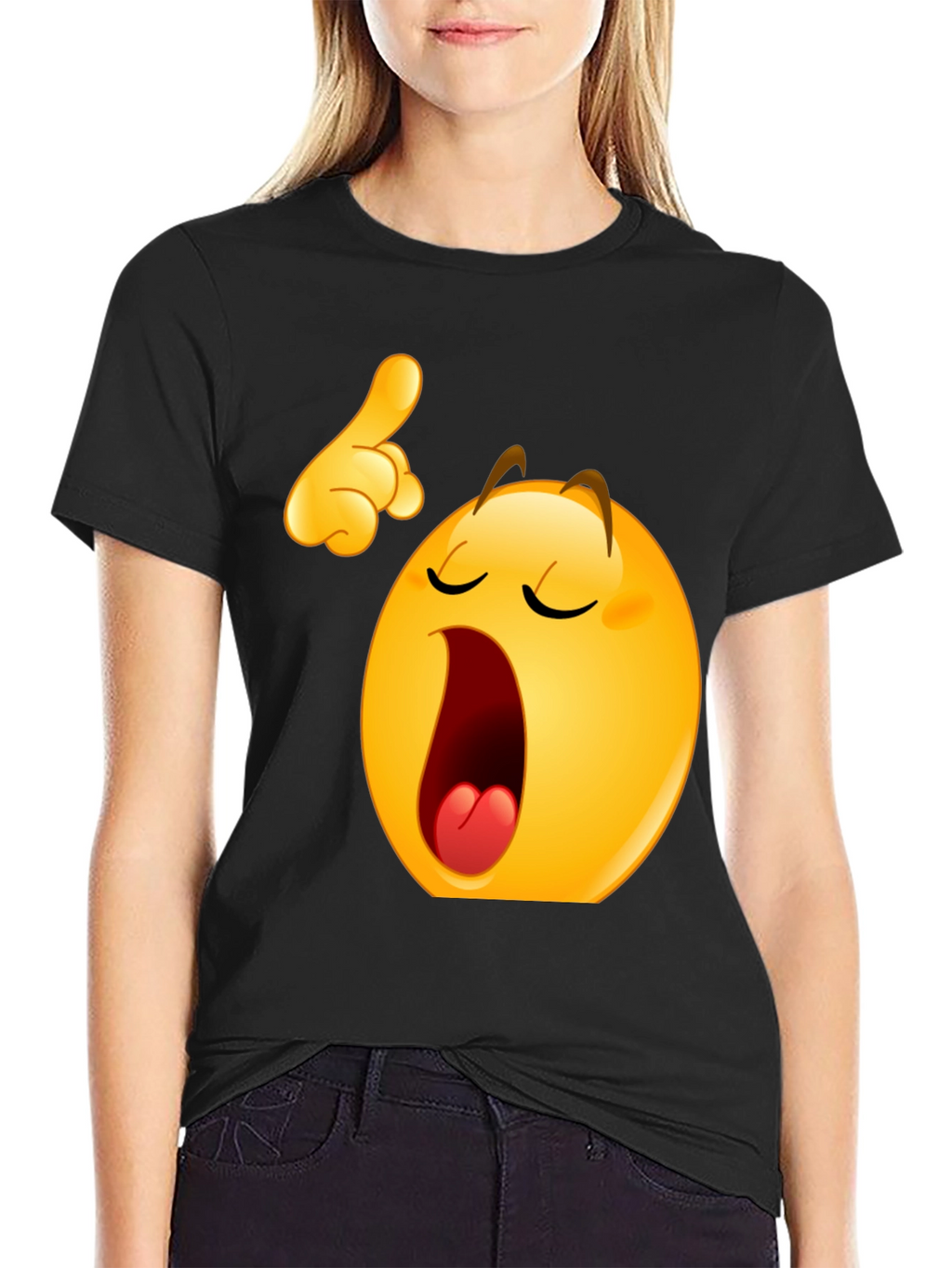 Funny Yawning Emoji Black T-Shirt