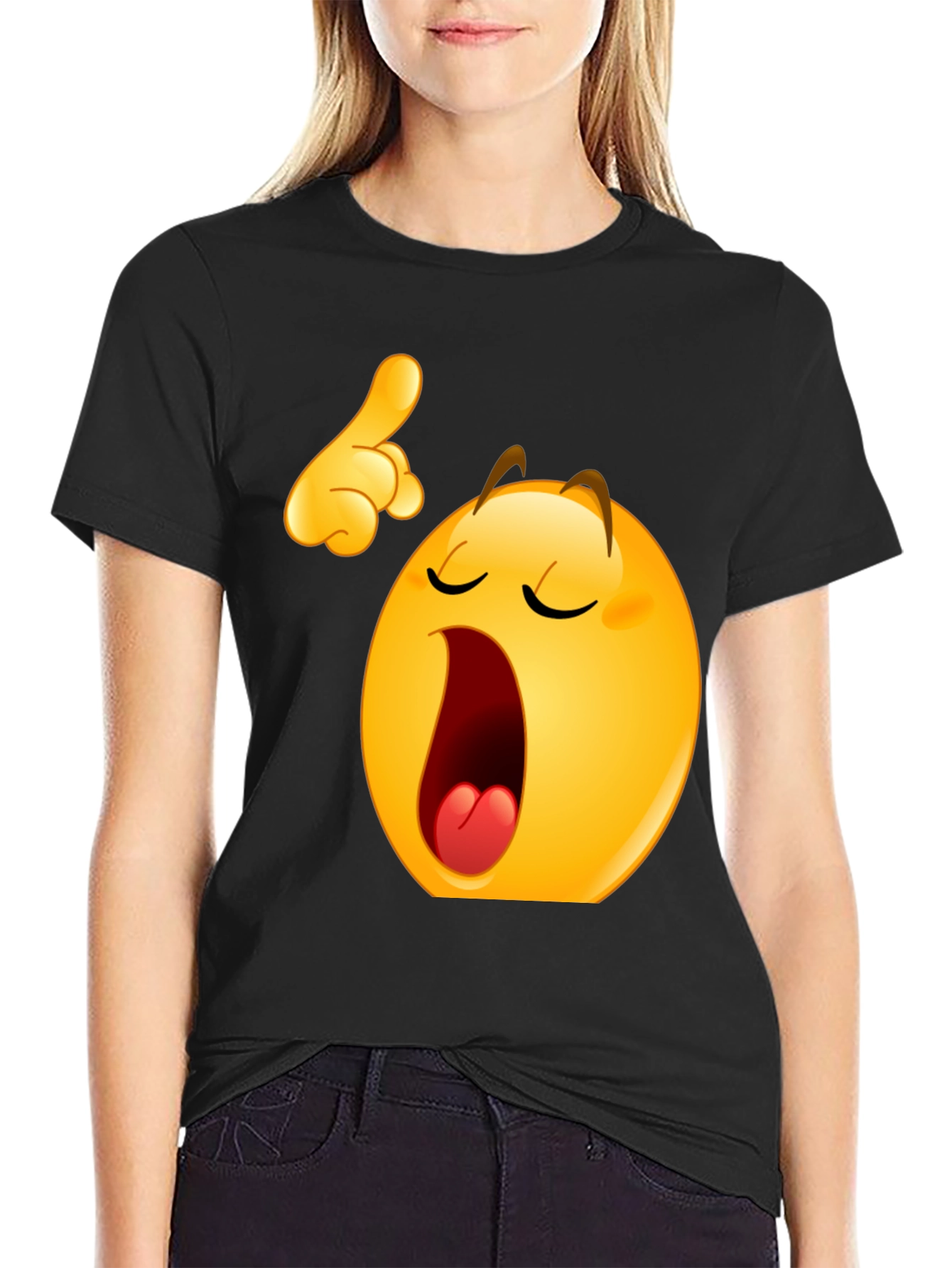 Funny Yawning Emoji Black T-Shirt