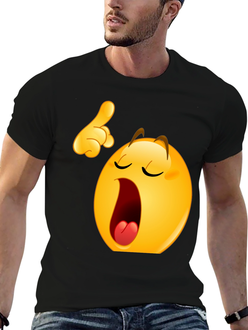 Funny Yawning Emoji Black T-Shirt