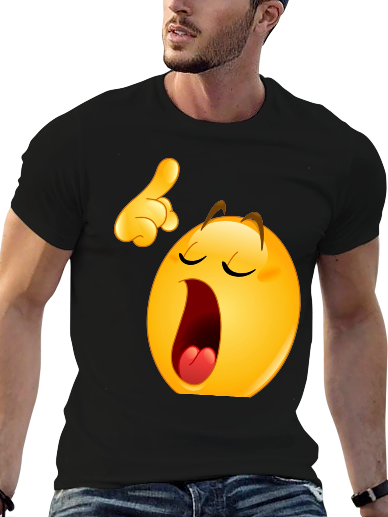 Funny Yawning Emoji Black T-Shirt