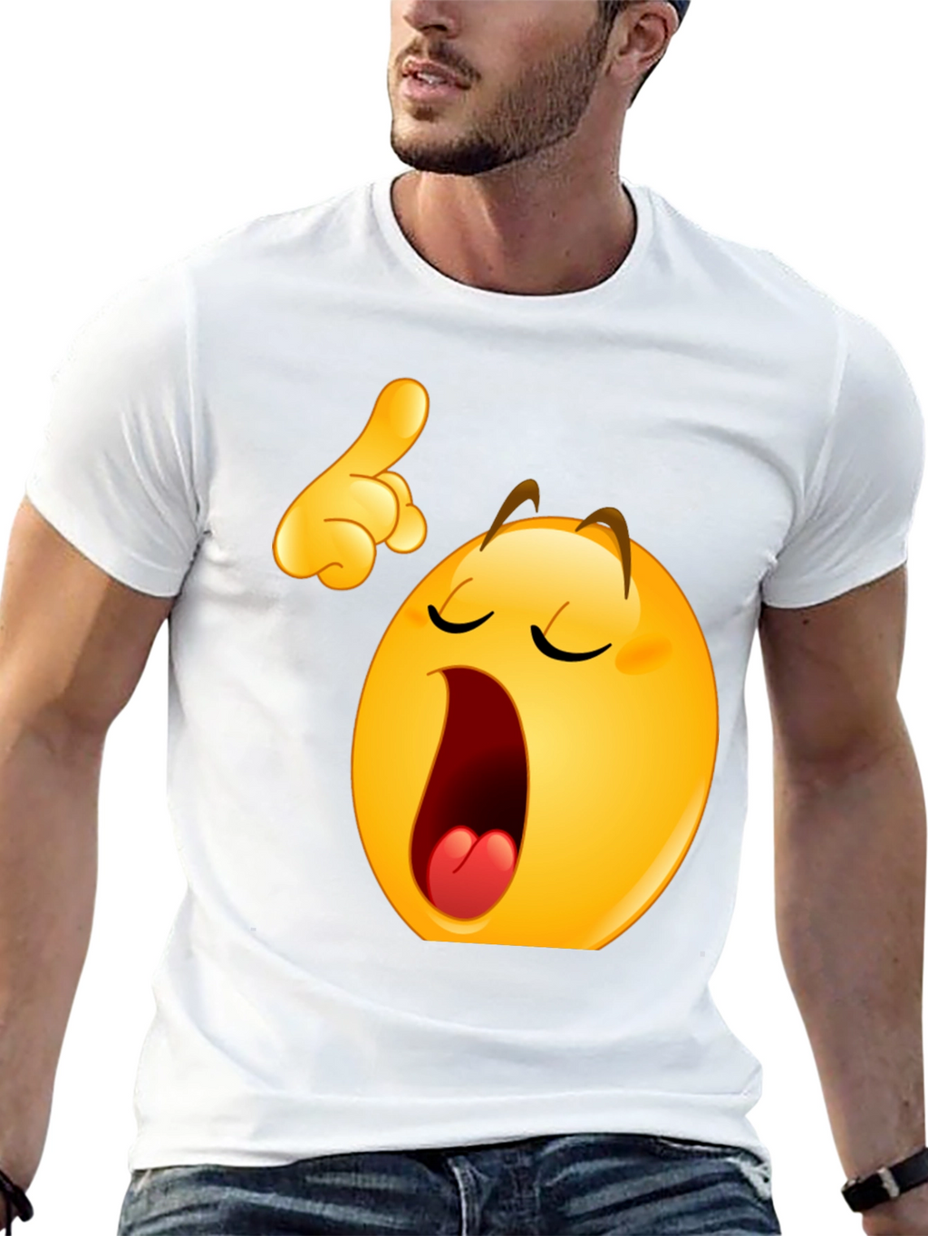 Funny Yawning Emoji Black T-Shirt