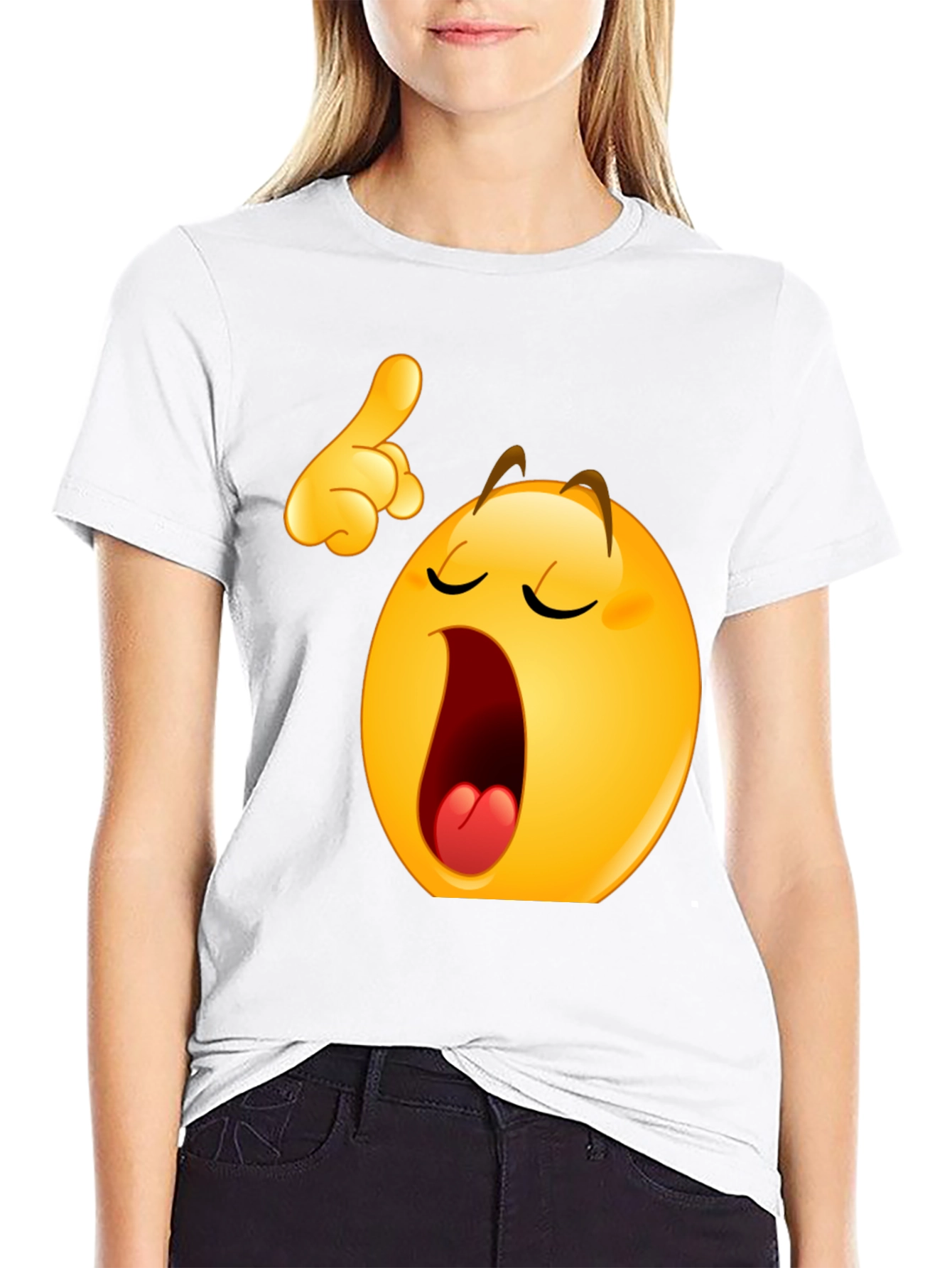 Funny Yawning Emoji Black T-Shirt