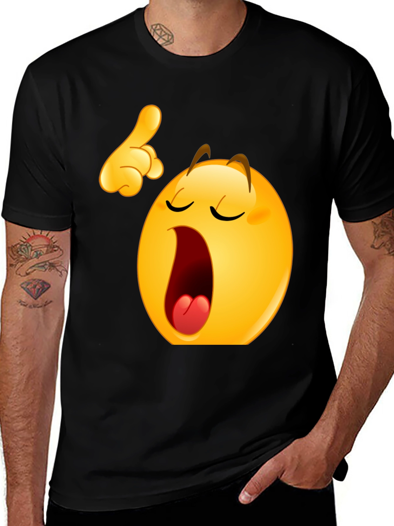 Funny Yawning Emoji Black T-Shirt