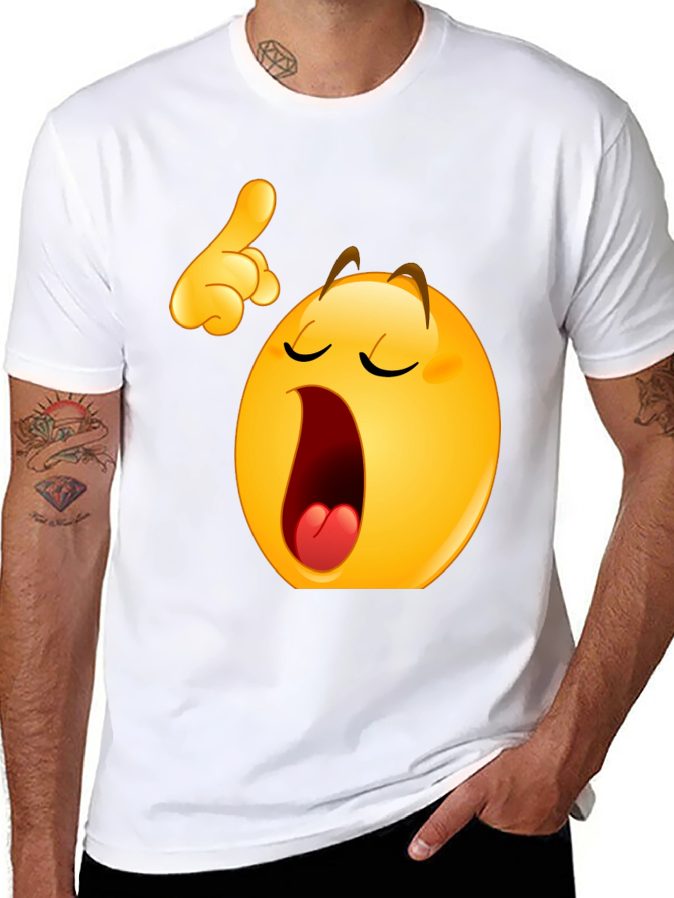 Funny Yawning Emoji Black T-Shirt