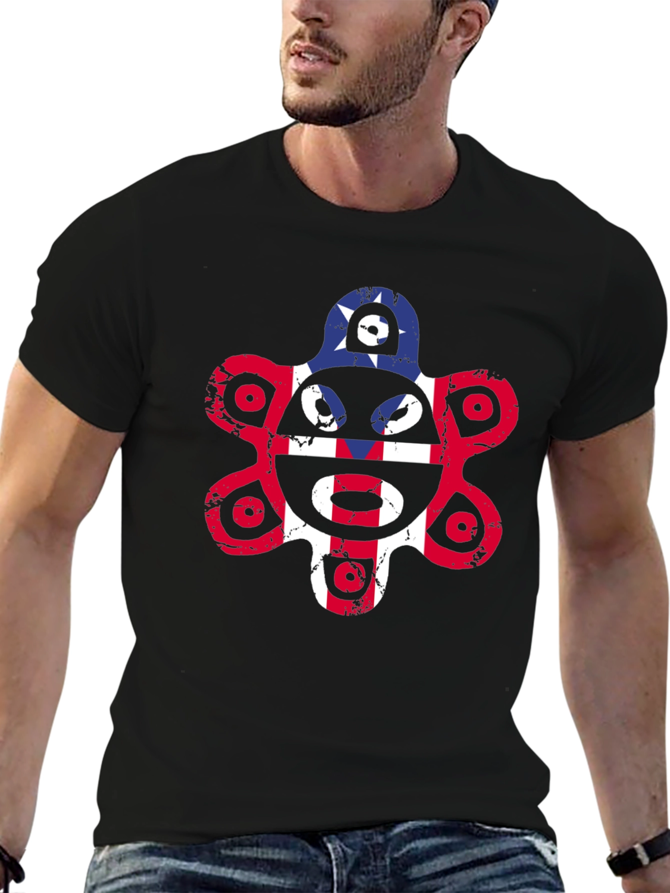 Coqui Taino Puerto Rico Flag Distressed Graphic T-Shirt