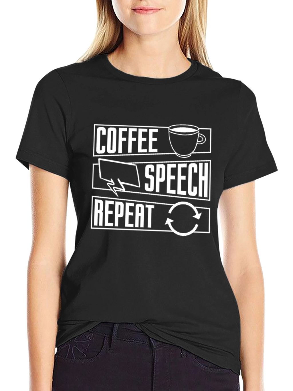 Coffee Speech Repeat T-Shirt - Black