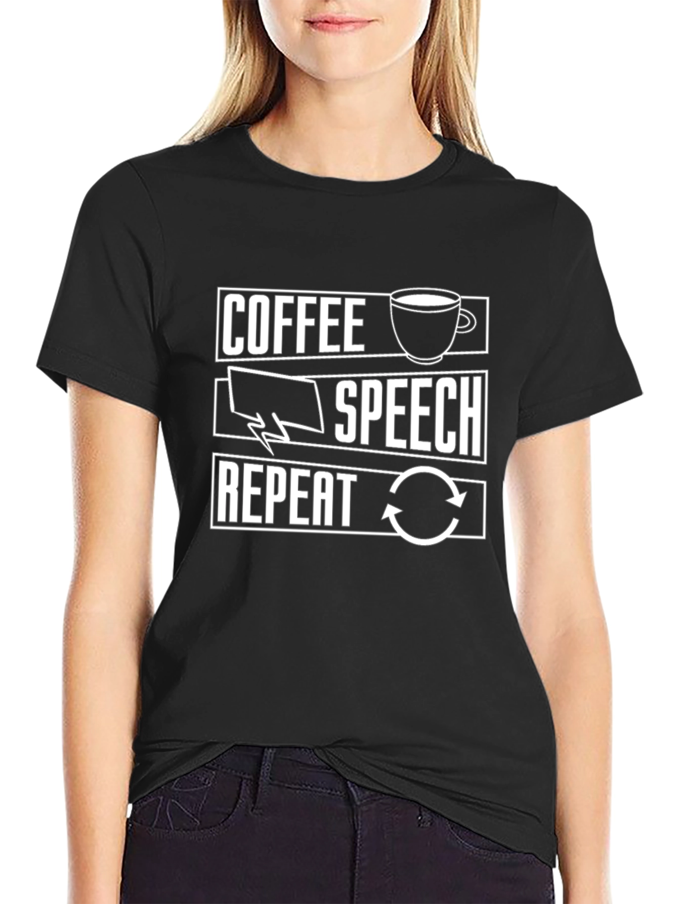 Coffee Speech Repeat T-Shirt - Black