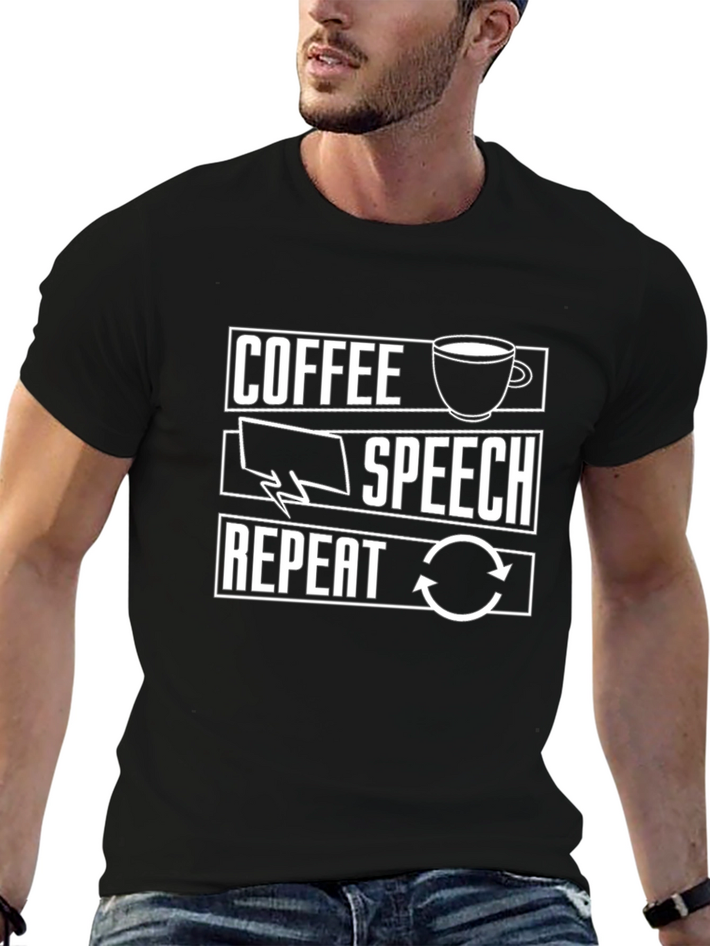 Coffee Speech Repeat T-Shirt - Black
