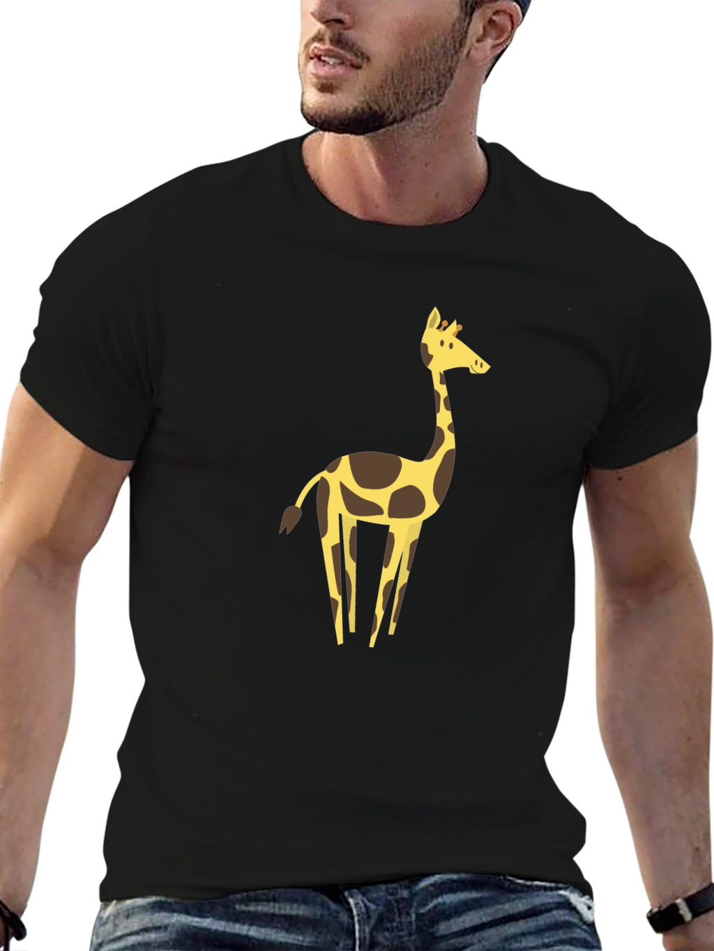 Giraffe Graphic Tee - Black Cotton Blend Shirt