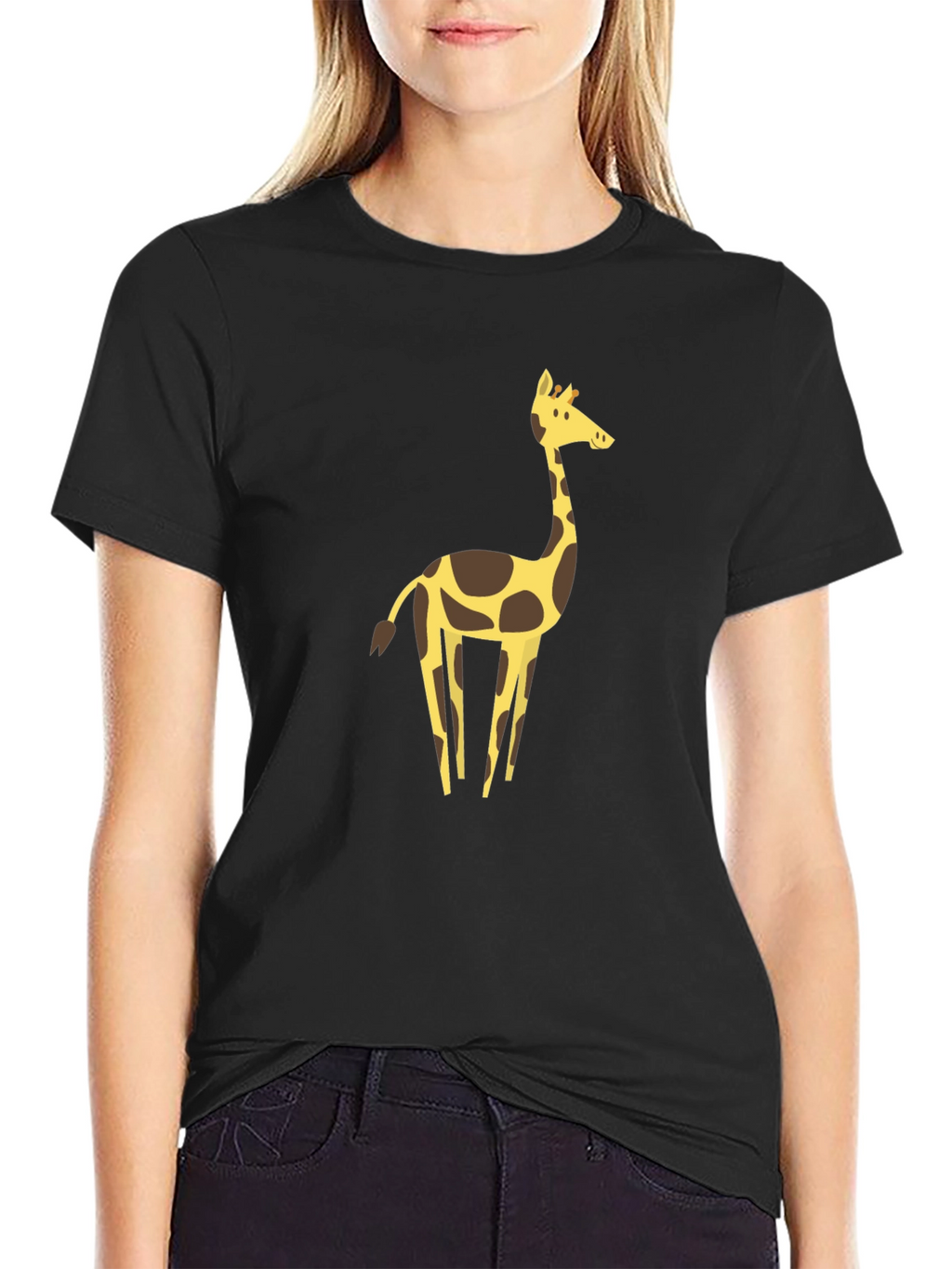 Giraffe Graphic Tee - Black Cotton Blend Shirt
