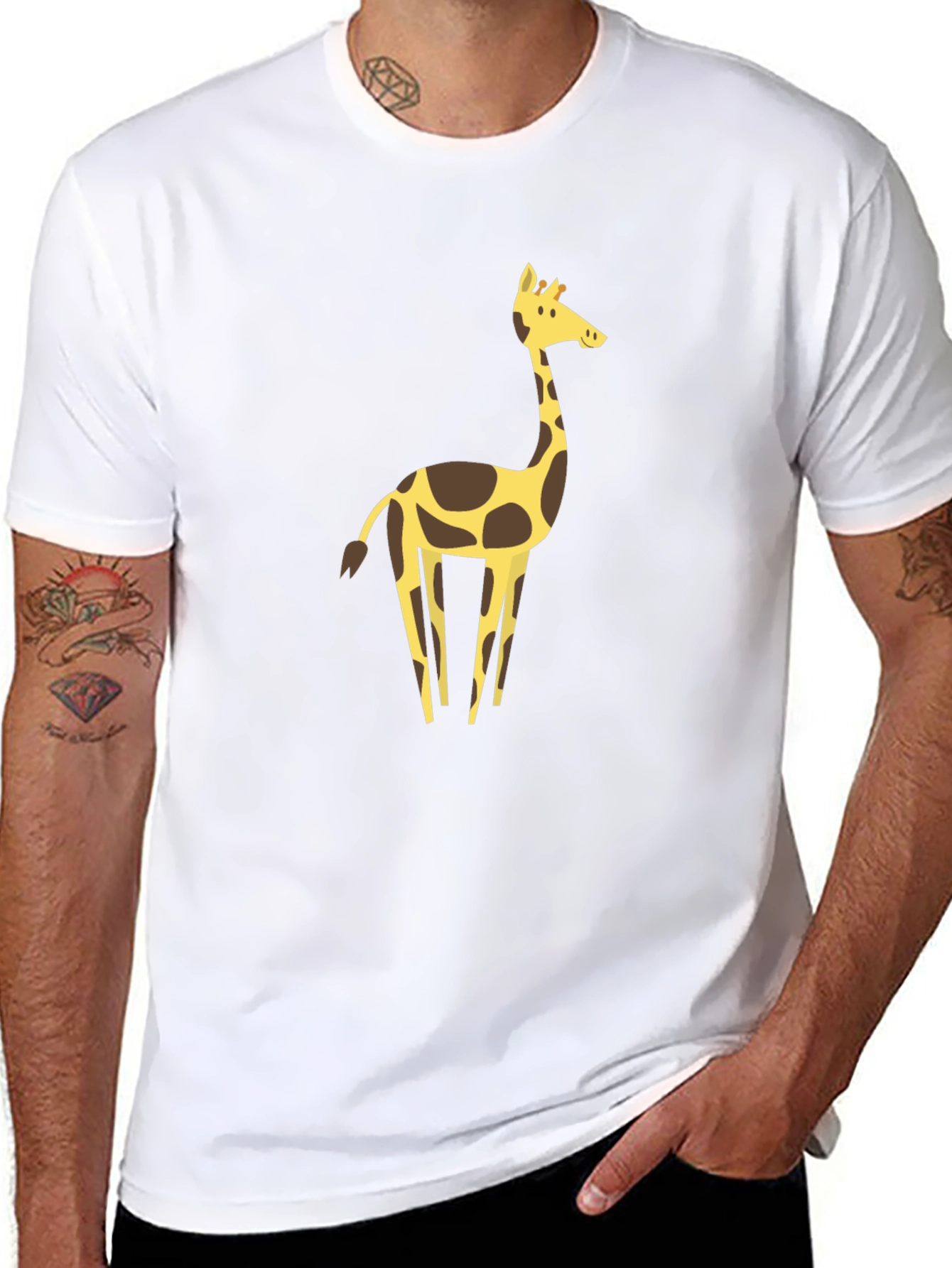 Giraffe Graphic Tee - Black Cotton Blend Shirt
