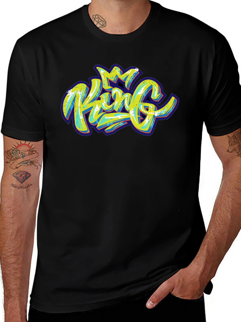 King Graphic Print Black T-Shirt
