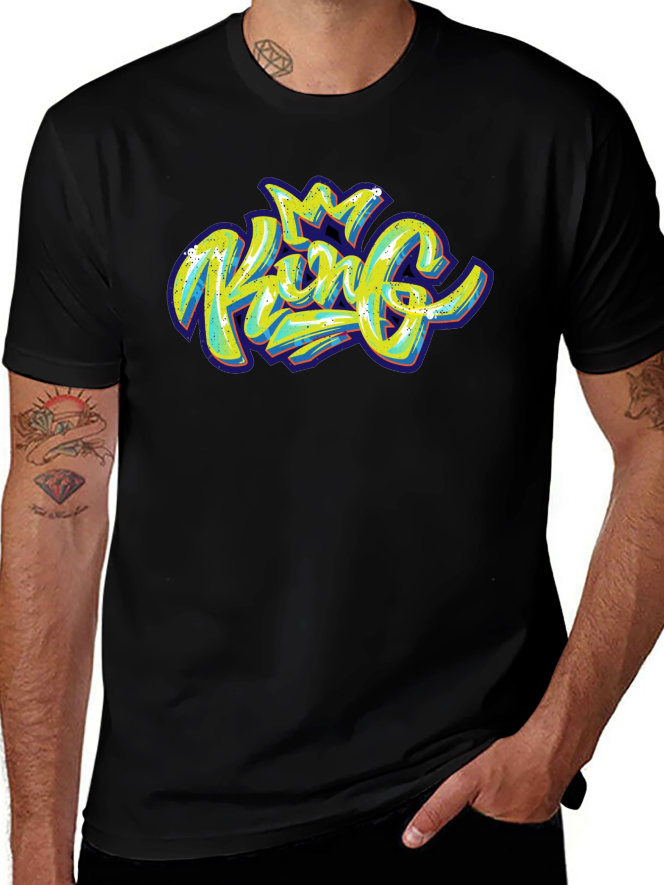 King Graphic Print Black T-Shirt