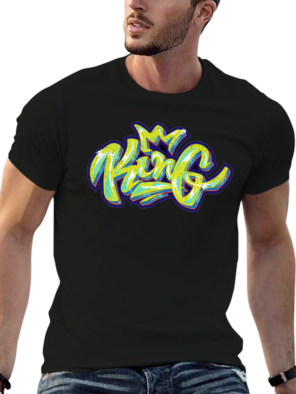 King Graphic Print Black T-Shirt