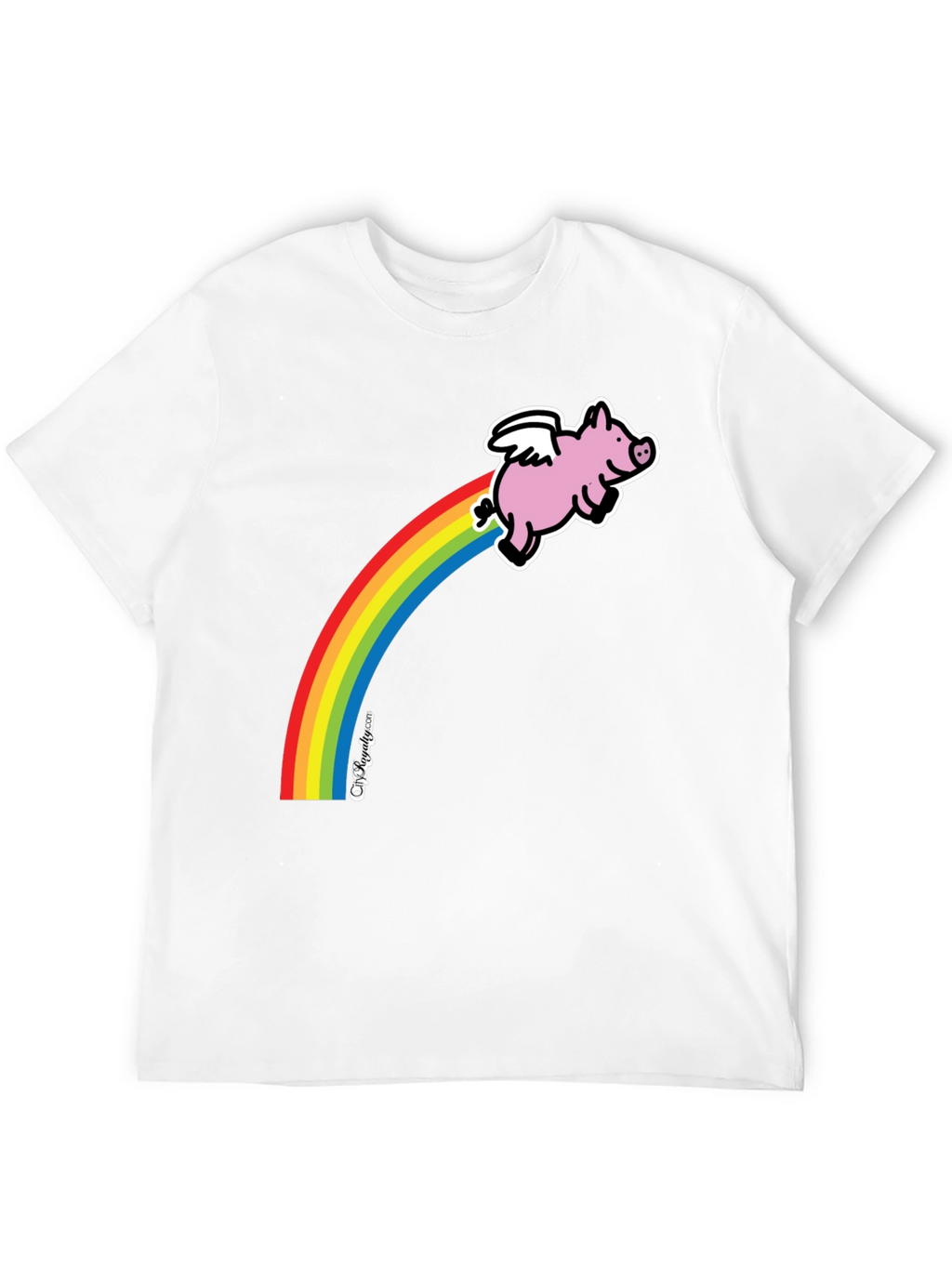 Flying Pig Rainbow T-Shirt - Black Cotton Tee
