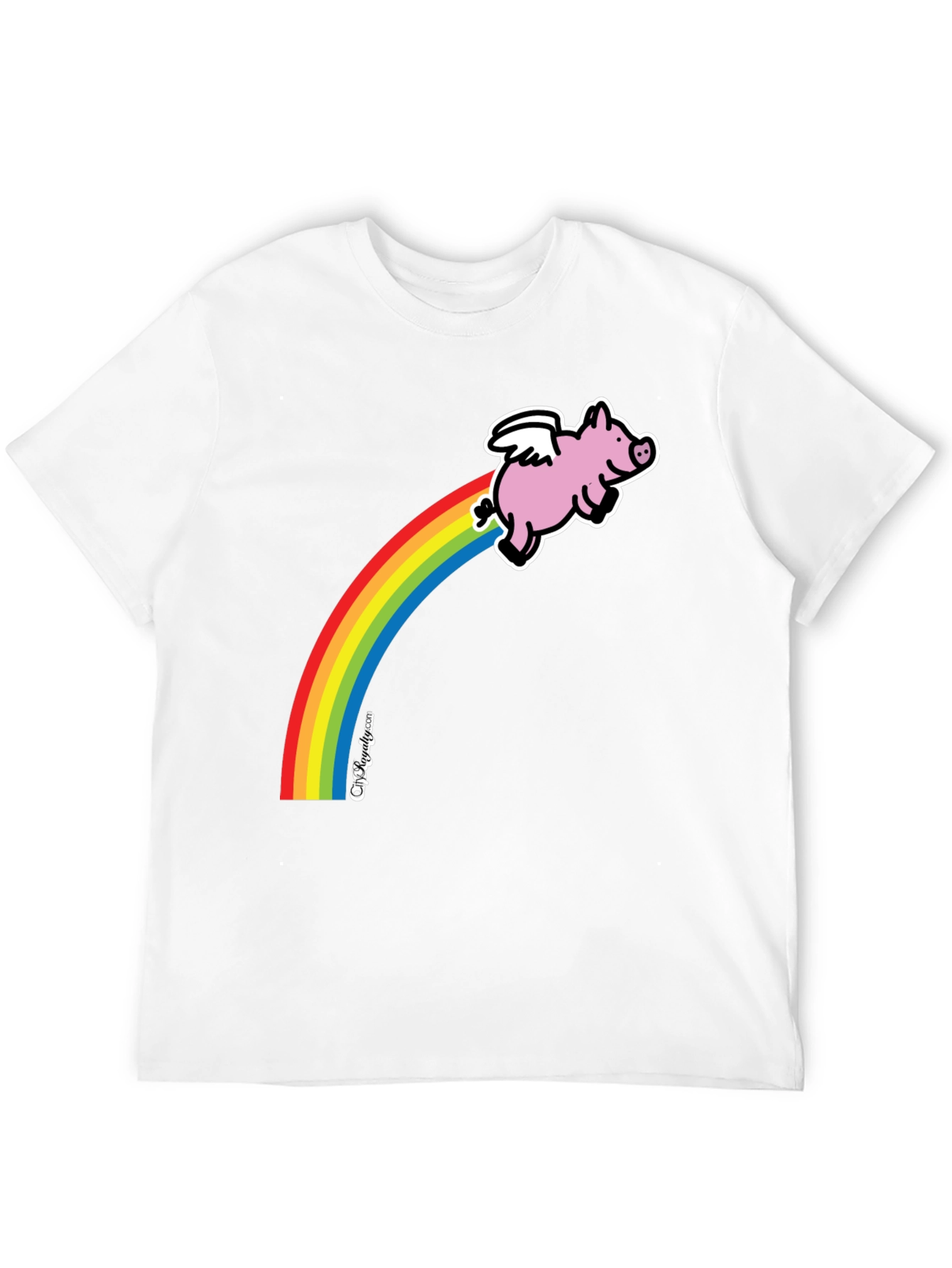 Flying Pig Rainbow T-Shirt - Black Cotton Tee