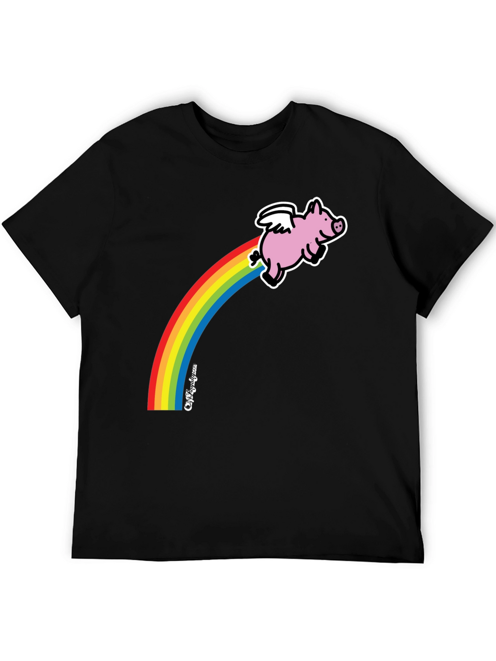 Flying Pig Rainbow T-Shirt - Black Cotton Tee