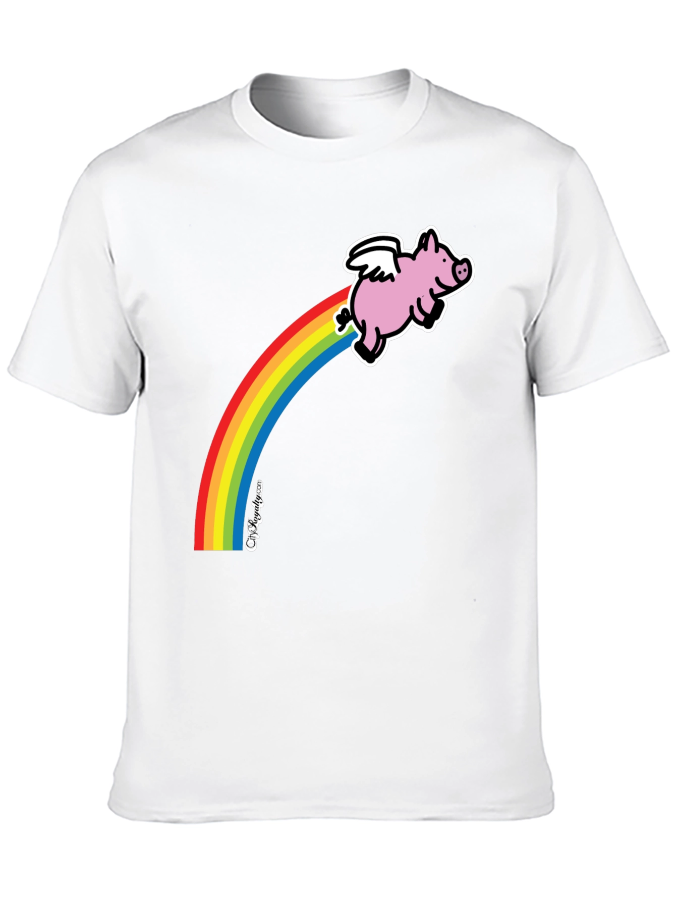 Flying Pig Rainbow T-Shirt - Black Cotton Tee