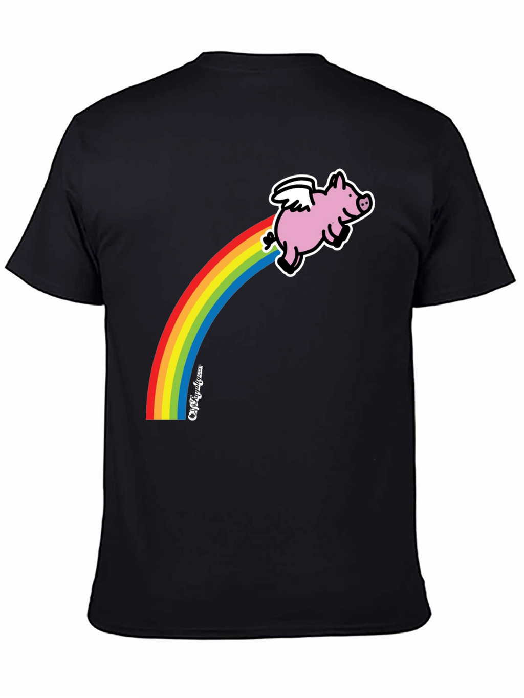 Flying Pig Rainbow T-Shirt - Black Cotton Tee