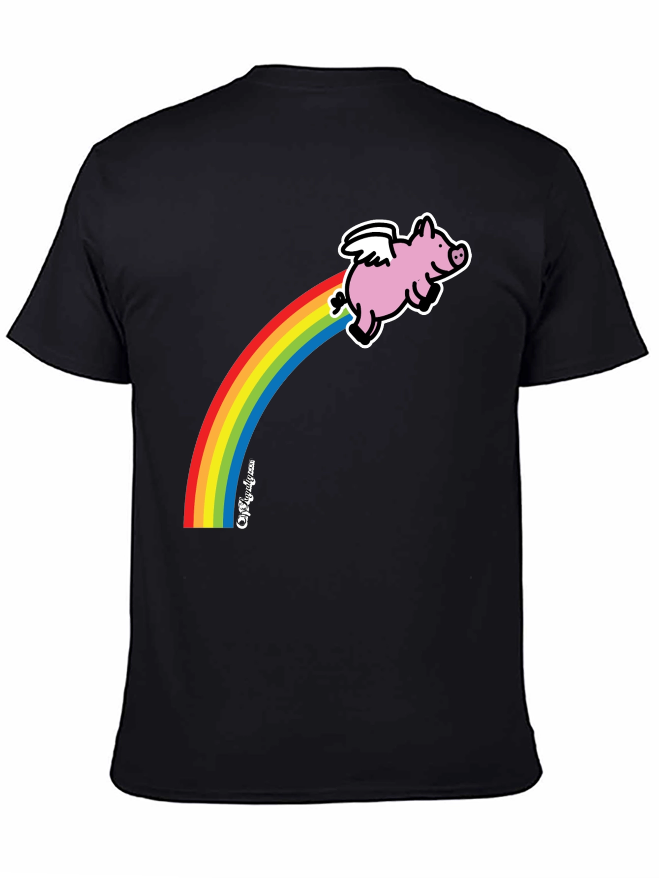 Flying Pig Rainbow T-Shirt - Black Cotton Tee