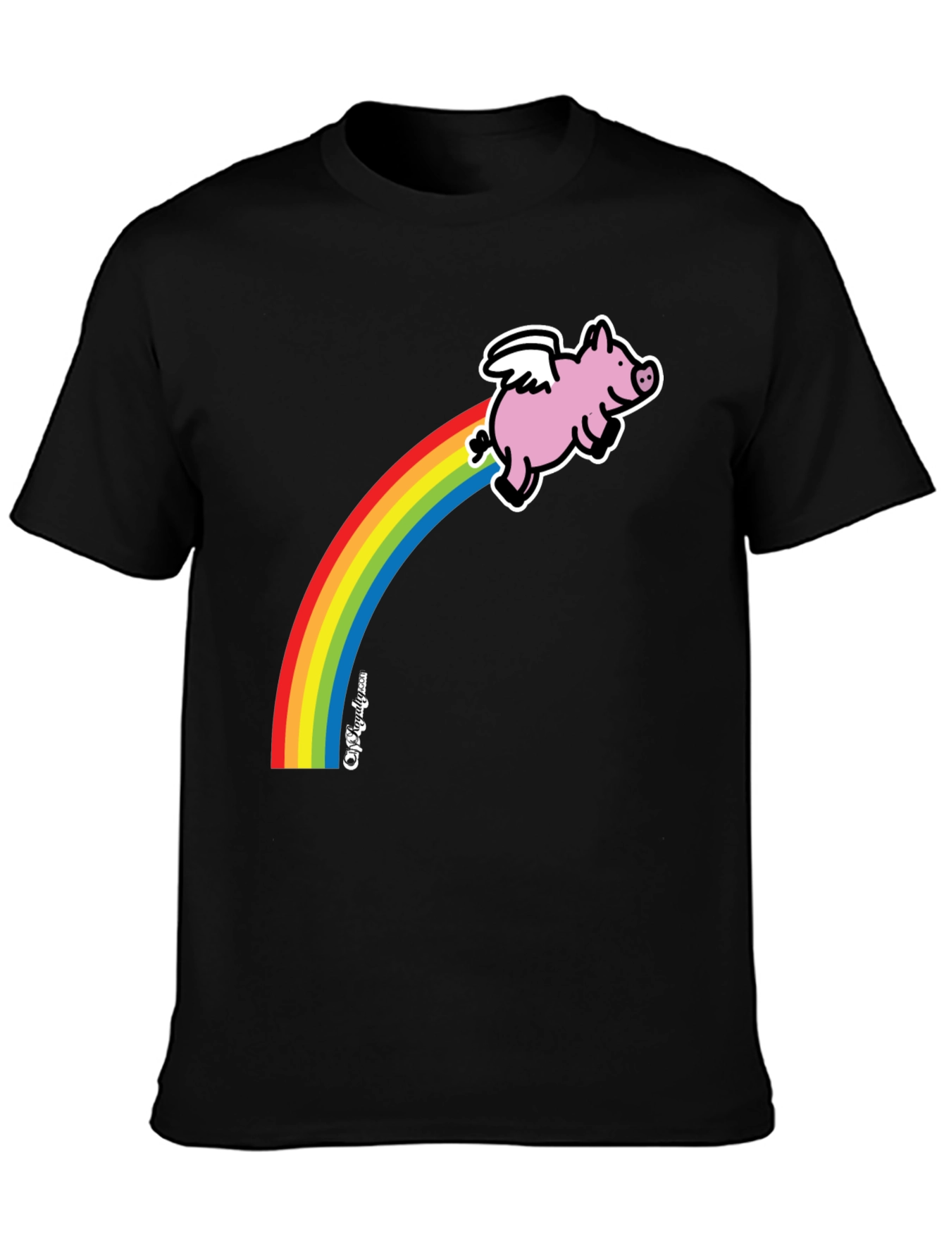 Flying Pig Rainbow T-Shirt - Black Cotton Tee