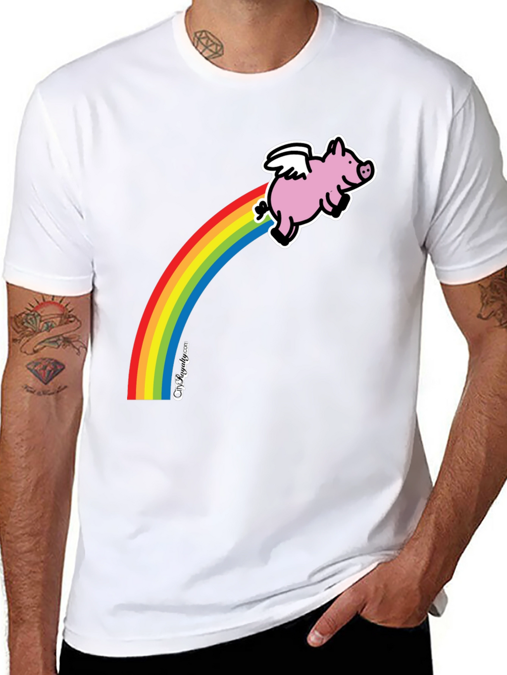 Flying Pig Rainbow T-Shirt - Black Cotton Tee