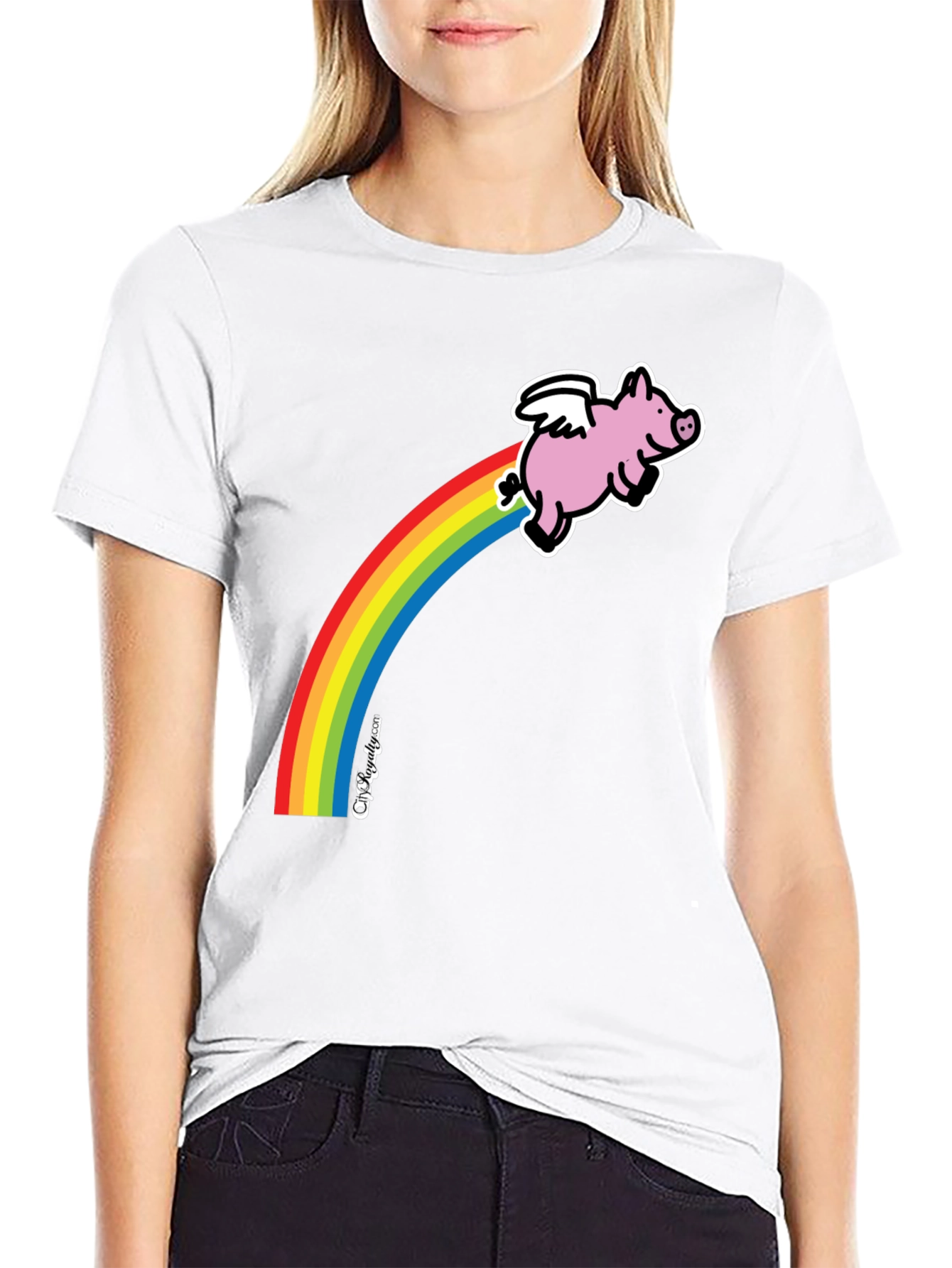 Flying Pig Rainbow T-Shirt - Black Cotton Tee