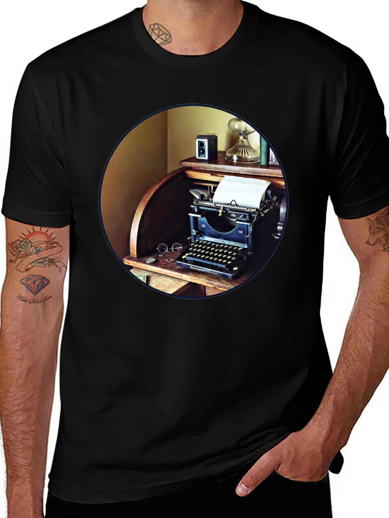 Vintage Typewriter T-Shirt - Retro Desk Design