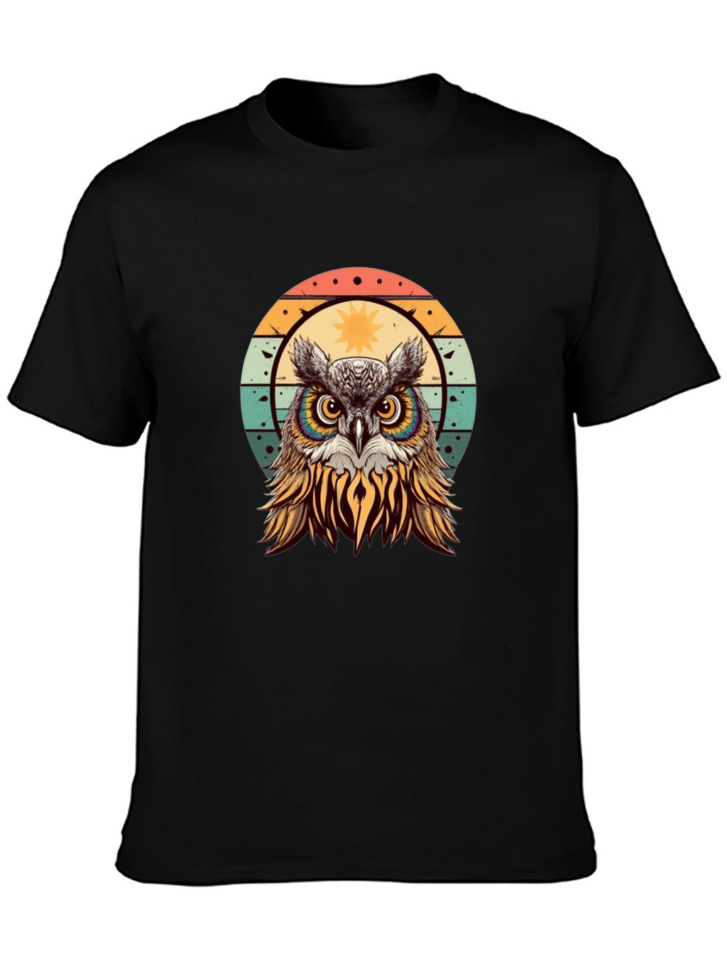 Retro Owl Graphic T-Shirt - Black