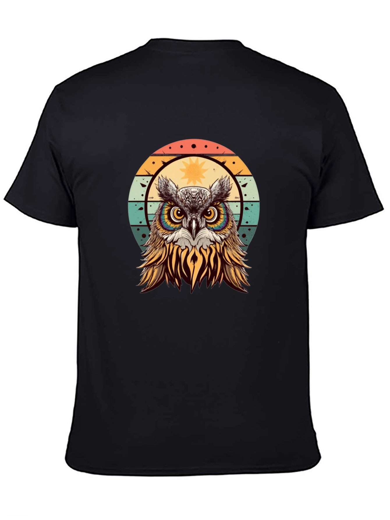 Retro Owl Graphic T-Shirt - Black
