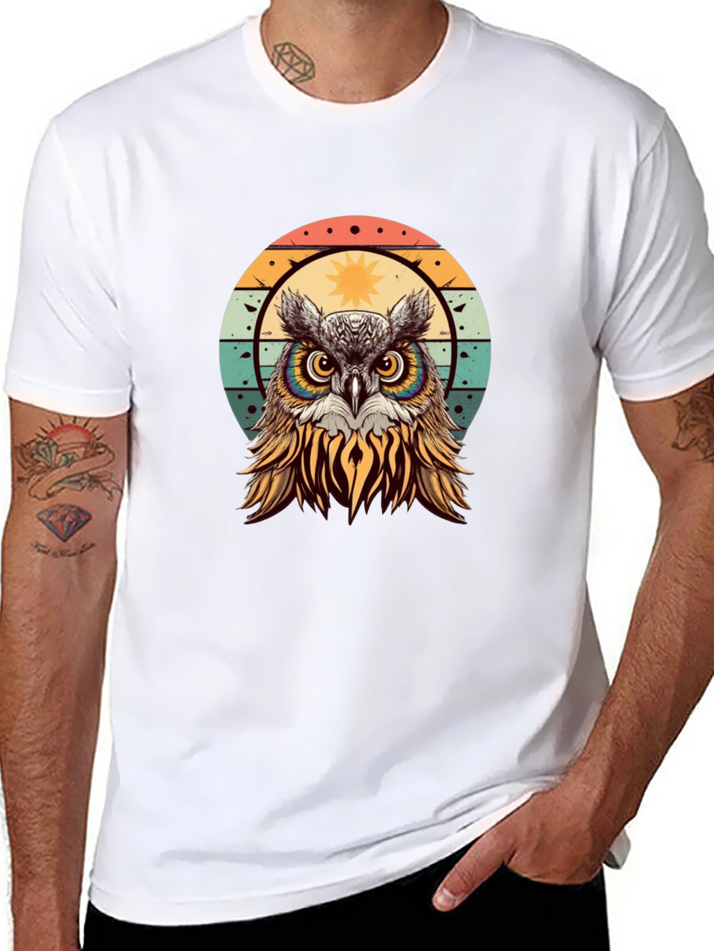 Retro Owl Graphic T-Shirt - Black