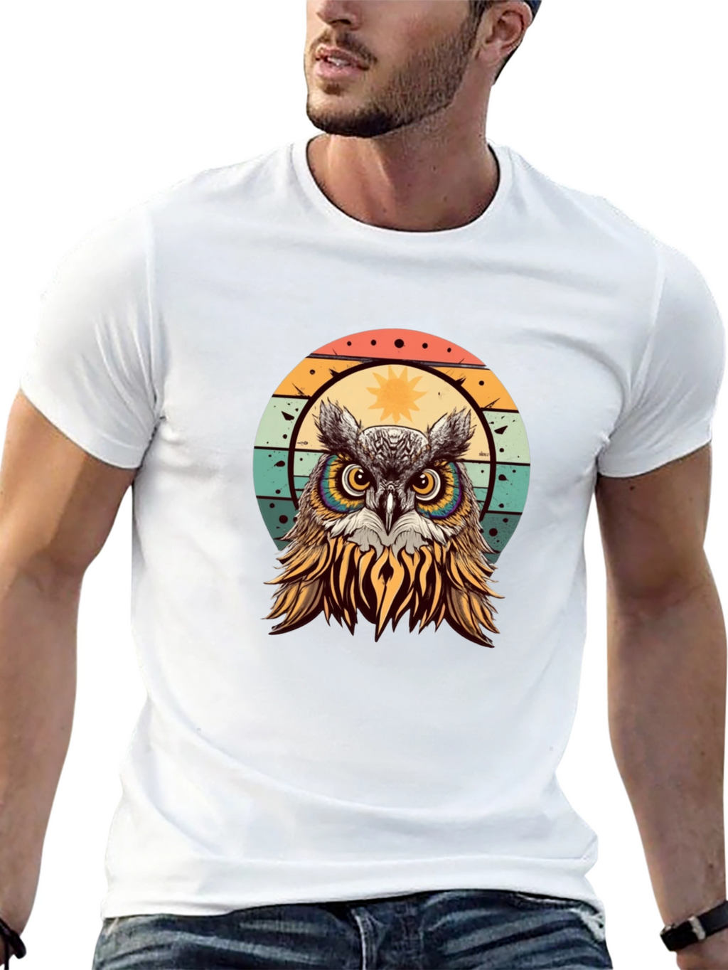 Retro Owl Graphic T-Shirt - Black