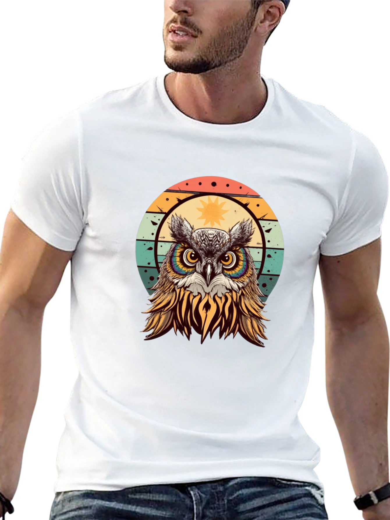 Retro Owl Graphic T-Shirt - Black