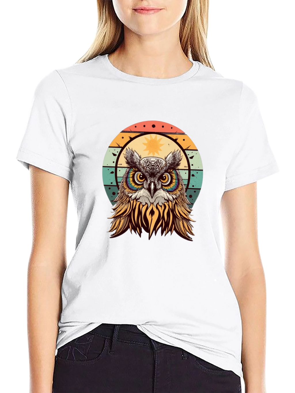 Retro Owl Graphic T-Shirt - Black