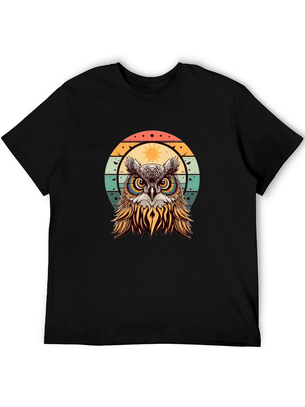 Retro Owl Graphic T-Shirt - Black