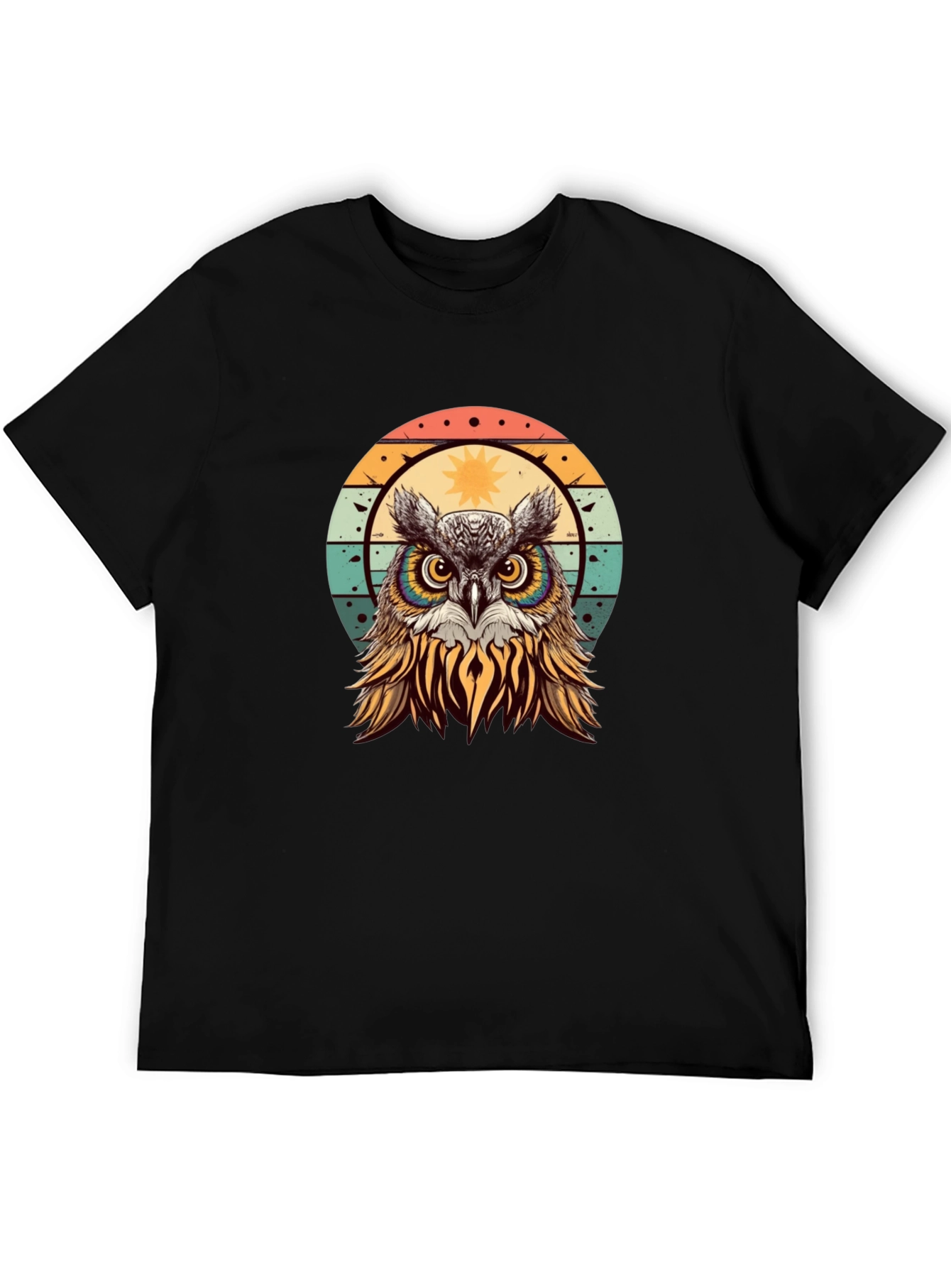 Retro Owl Graphic T-Shirt - Black