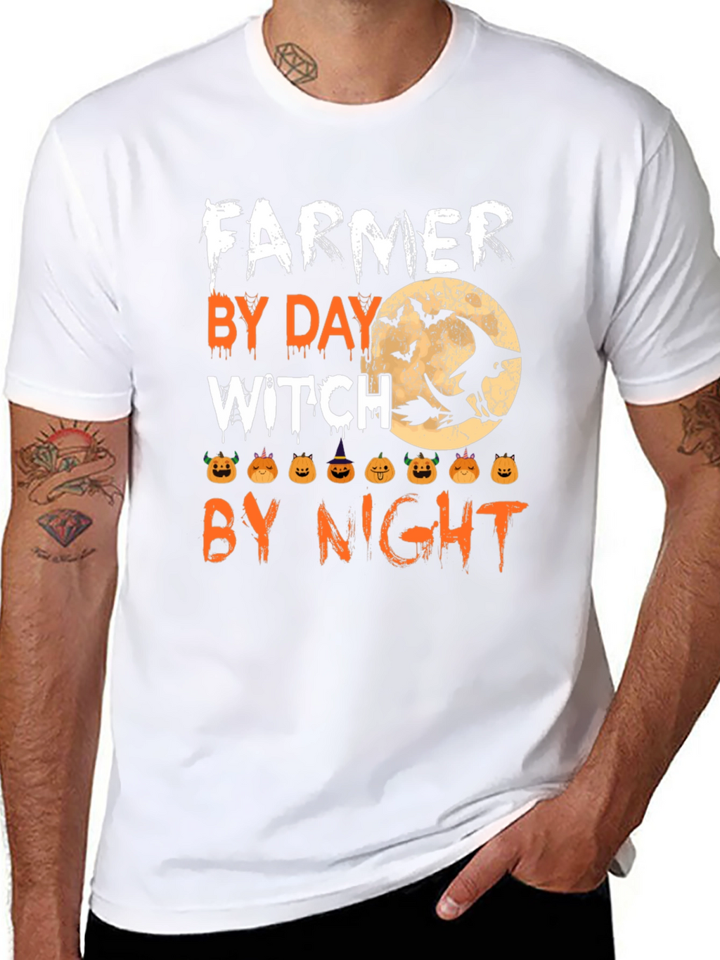 Farmer By Day Witch By Night Halloween T-Shirt