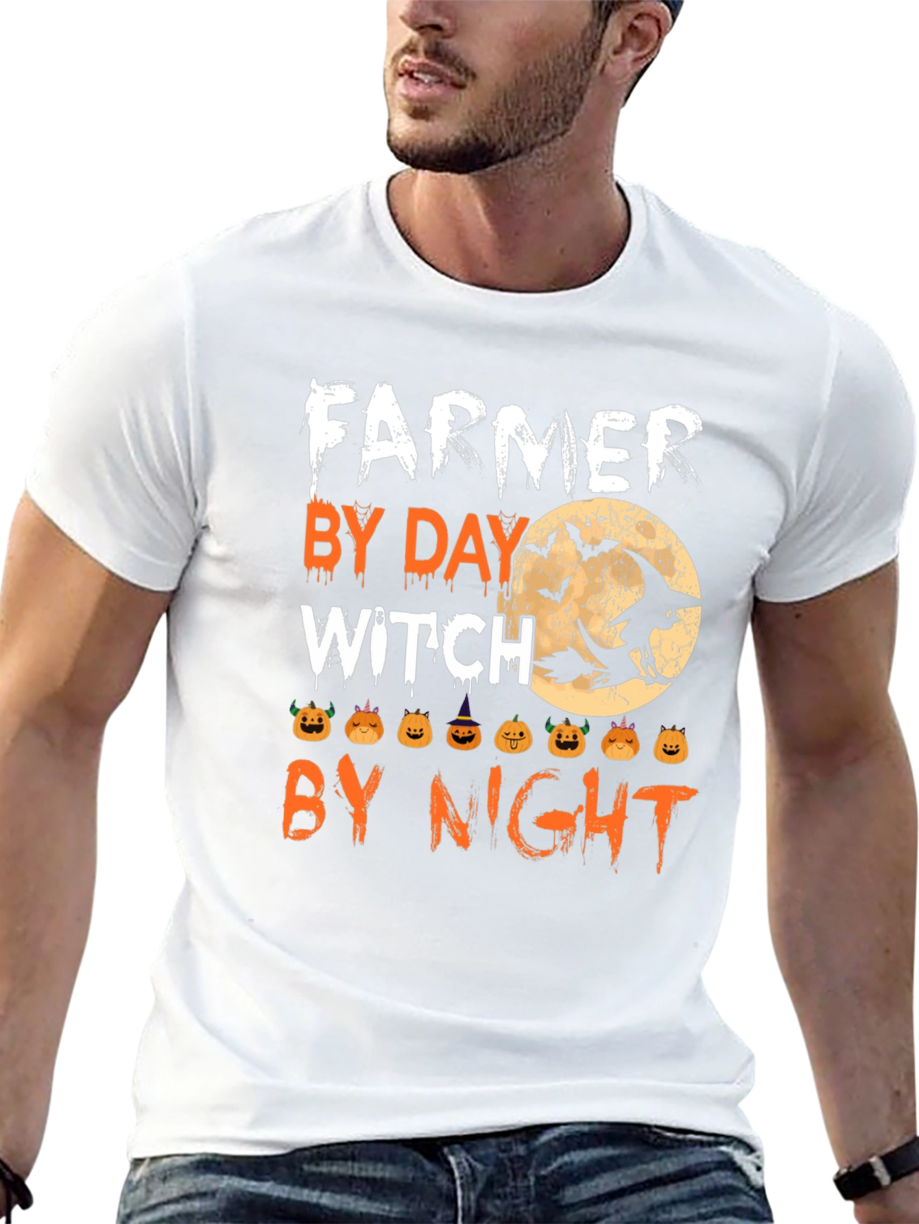 Farmer By Day Witch By Night Halloween T-Shirt