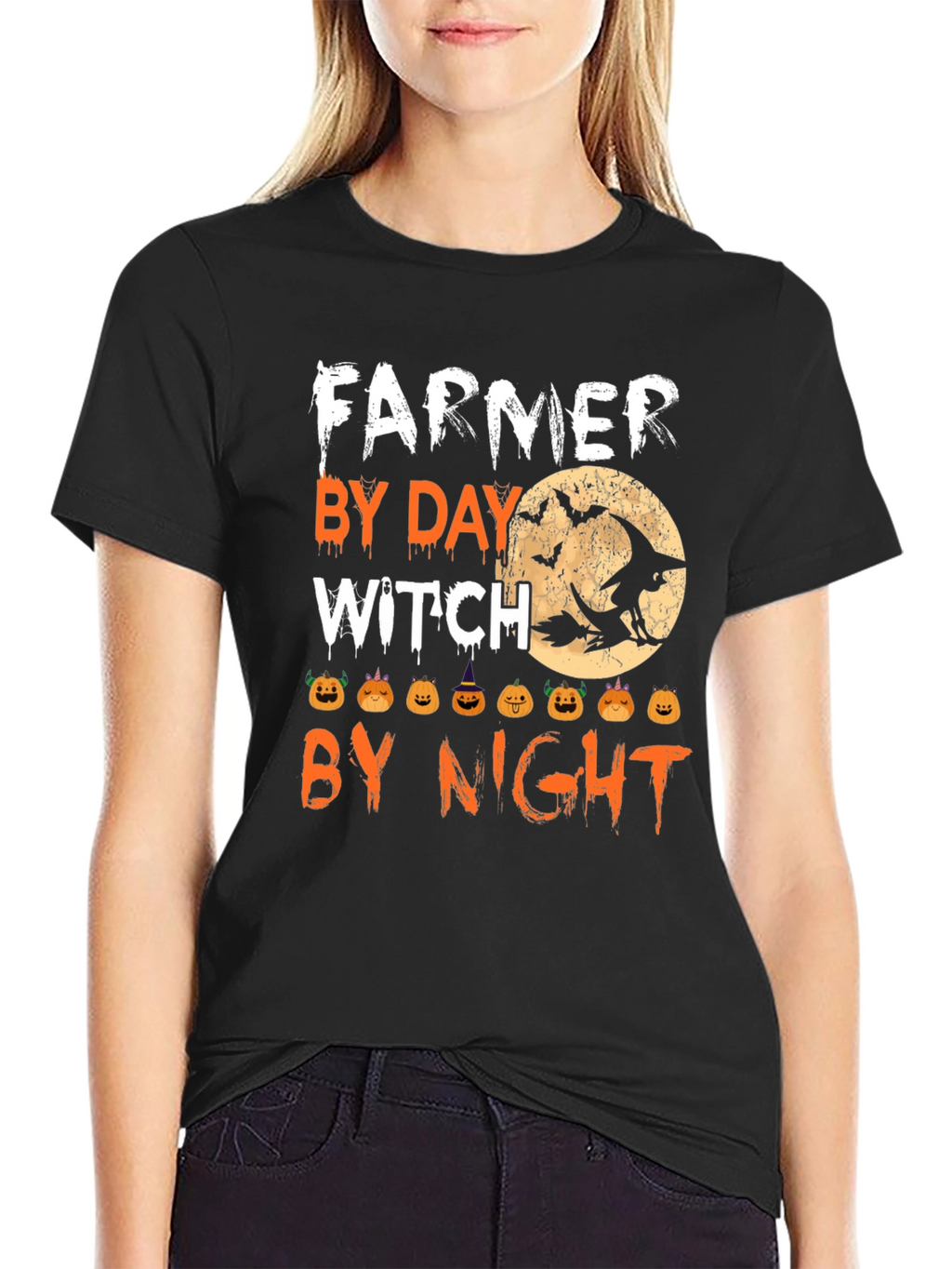 Farmer By Day Witch By Night Halloween T-Shirt