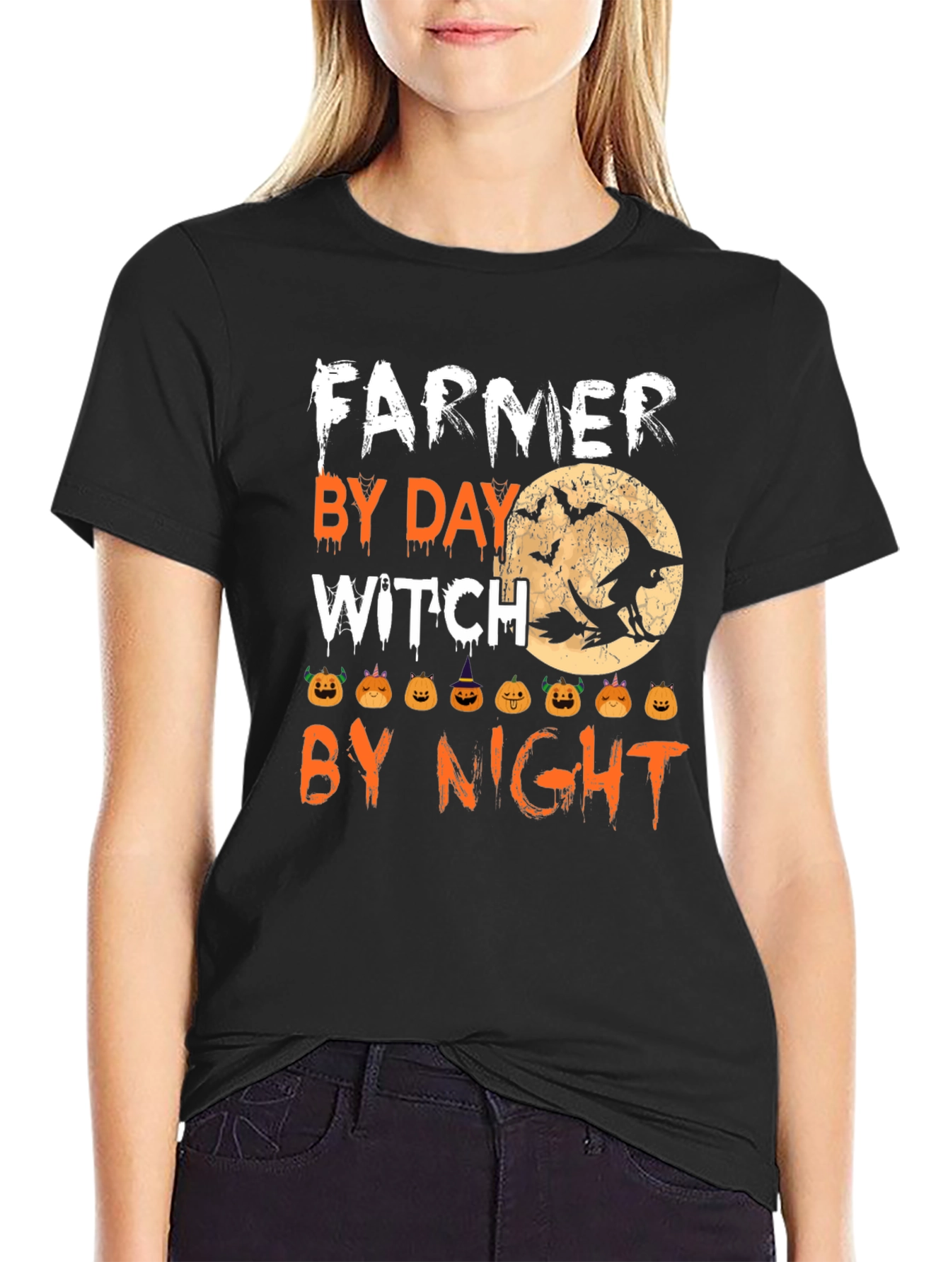 Farmer By Day Witch By Night Halloween T-Shirt
