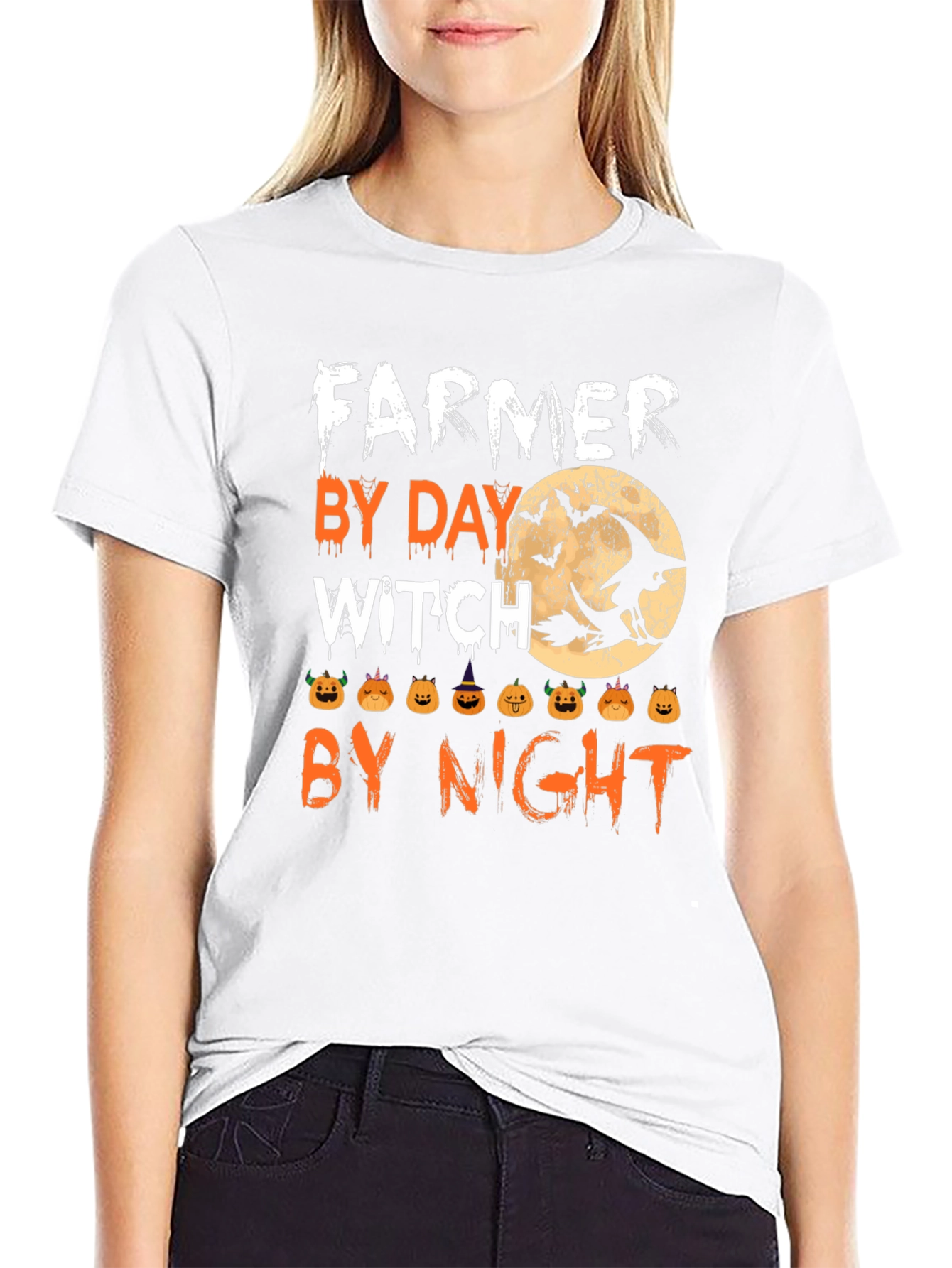 Farmer By Day Witch By Night Halloween T-Shirt