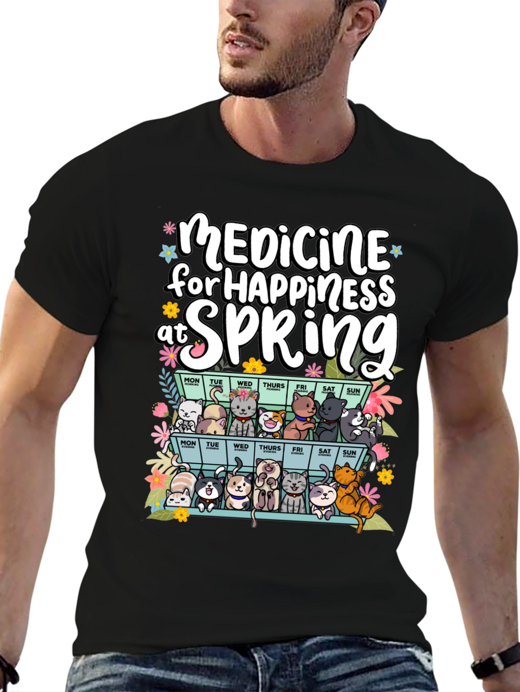 Medicine for Happiness at Spring Black T-Shirt