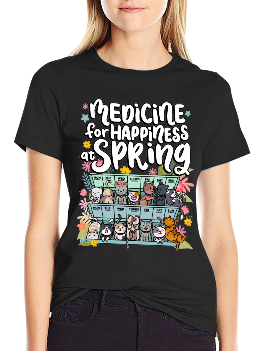 Medicine for Happiness at Spring Black T-Shirt