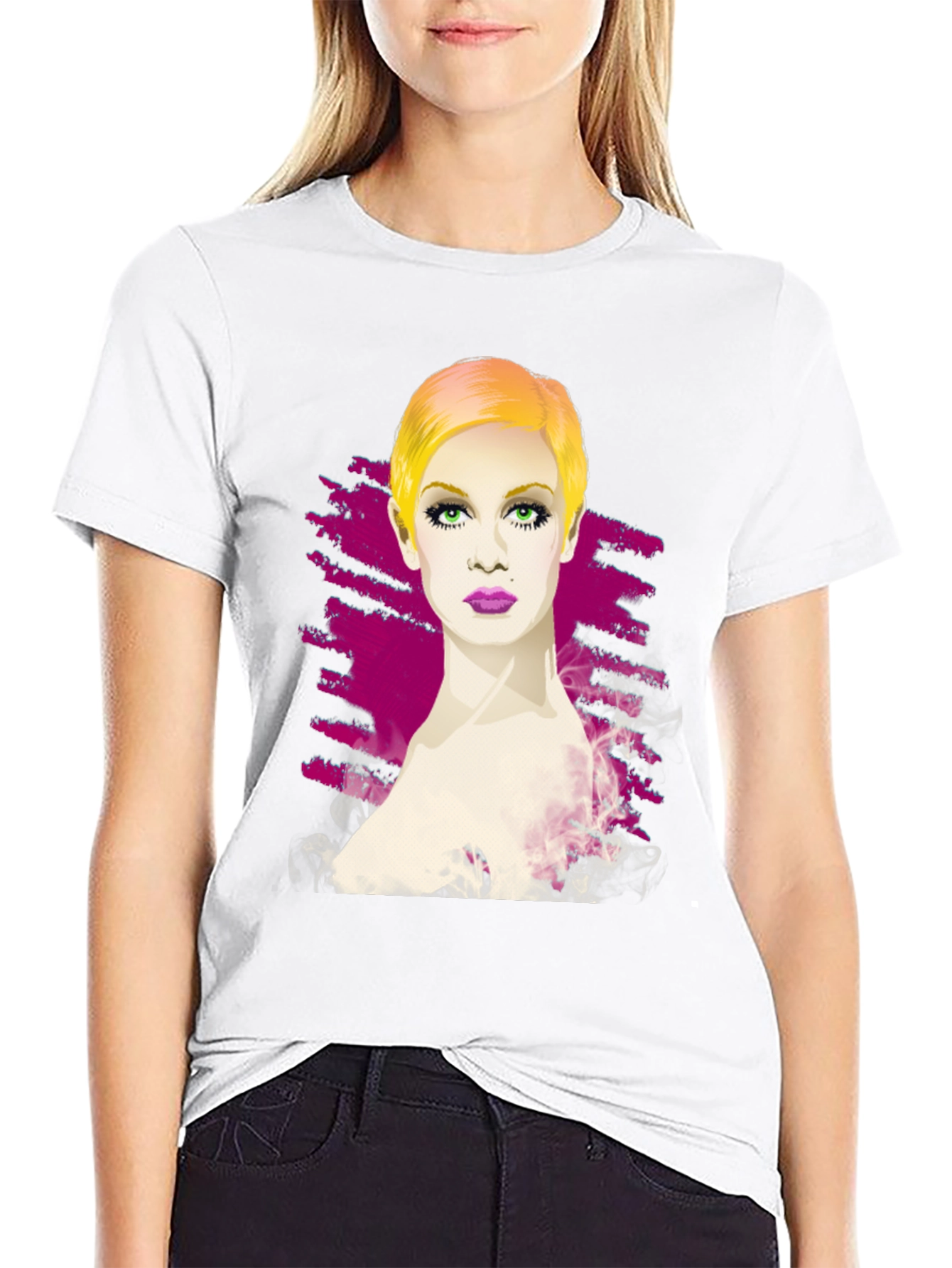 Twiggy Portrait Graphic Tee - Stylish Black T-Shirt