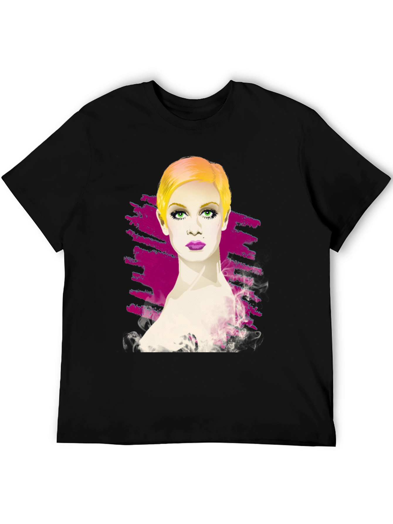 Twiggy Portrait Graphic Tee - Stylish Black T-Shirt