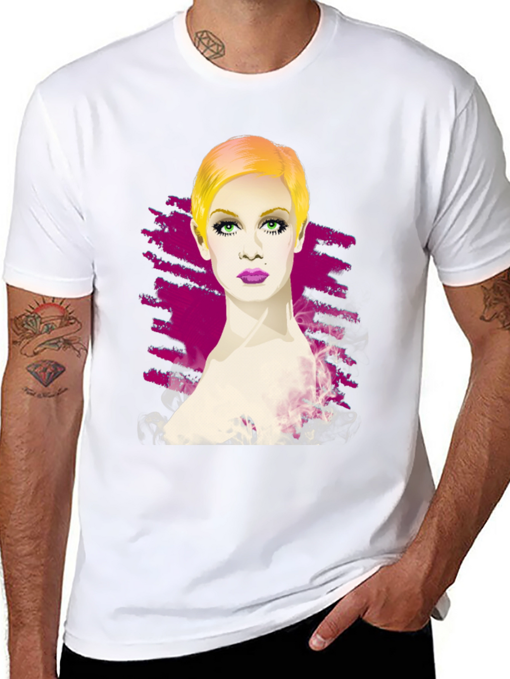 Twiggy Portrait Graphic Tee - Stylish Black T-Shirt
