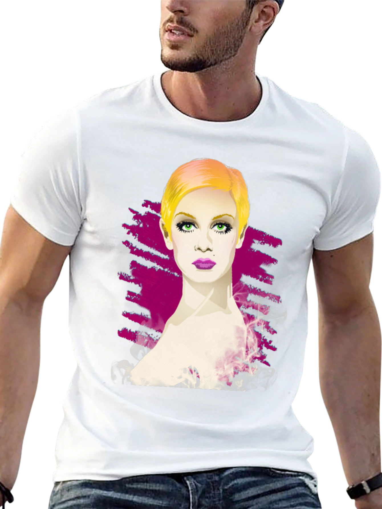 Twiggy Portrait Graphic Tee - Stylish Black T-Shirt