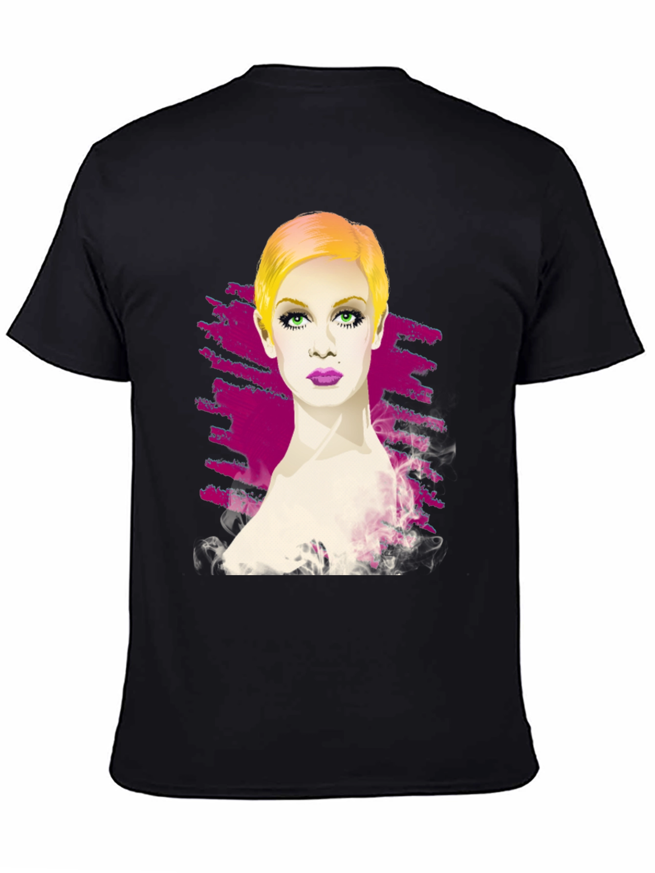 Twiggy Portrait Graphic Tee - Stylish Black T-Shirt